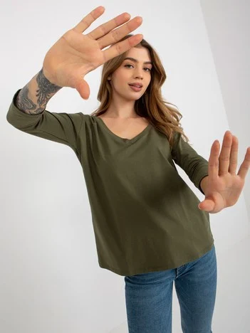 Bluza Dama Maneca 3/4, Decolteu in V, ex moda, Khaki Eleganta Office