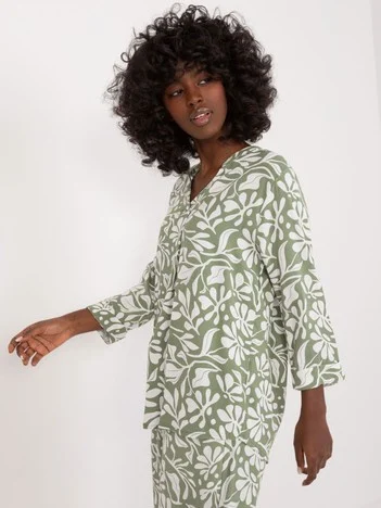 Bluza Dama Maneca lunga, Decolteu in V, Sublevel, Khaki Casual Marimi Mari
