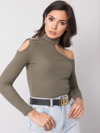 Bluza Dama Maneca lunga, Dungi, Och Bella, Khaki Eleganta Office