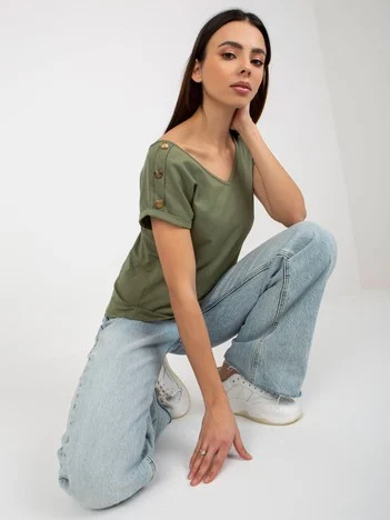 Bluza Dama Mini, Decolteu in V, Och Bella, Khaki Casual