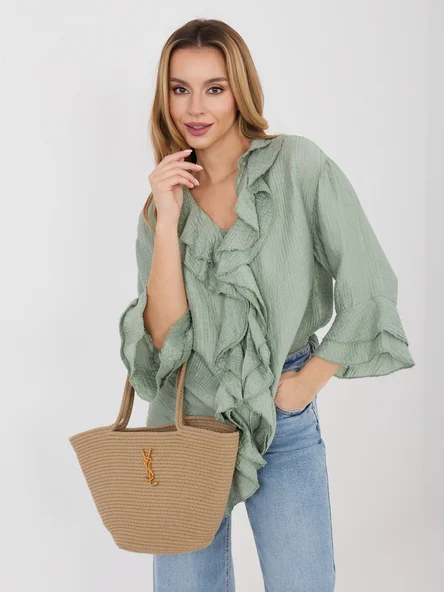 Camasa Dama Maneca lunga, Boho, ITALY MODA, Khaki Eleganta Office