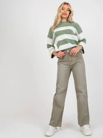 Pantaloni Dama Larga, Guler inalt, Fresh Made, Khaki Eleganta Office