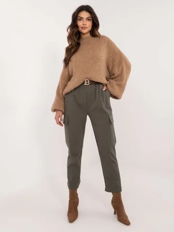 Pantaloni Dama Conica, Guler inalt, Och Bella, Khaki Eleganta Office