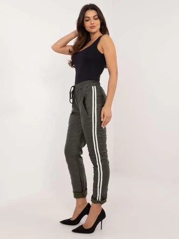 Pantaloni Dama Conica, Guler inalt, ITALY MODA, Khaki Eleganta Office