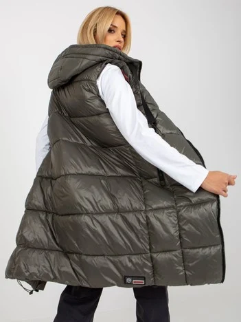 Vesta Dama Sub genunchi, Guler inalt, Fresh Made, Khaki Casual
