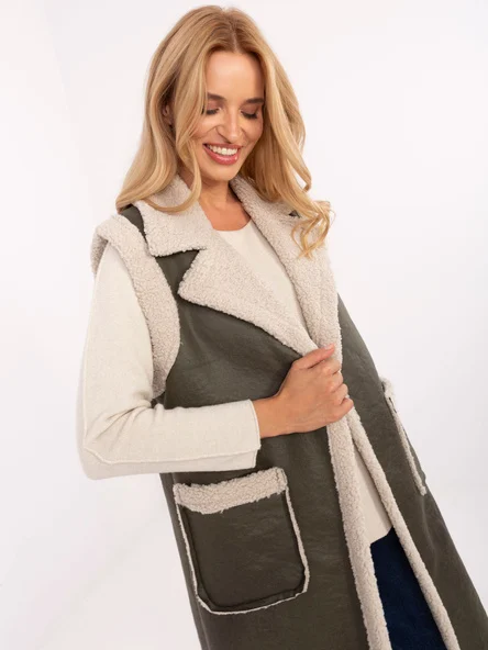 Vesta Dama Fara maneci, Guler inalt, Maya, Khaki Casual