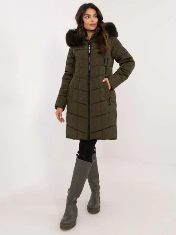 Jacheta Dama Deasupra genunchiului, Guler inalt, SKORP, Khaki Casual Marimi Mari