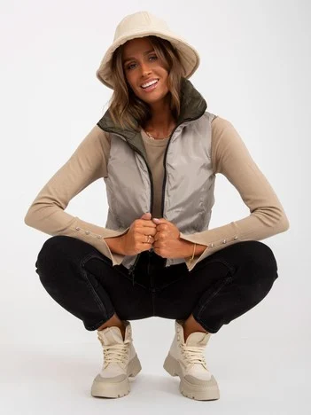 Vesta Dama Mini, Fara maneci, Honey Winter, Khaki Eleganta Office Marimi Mari