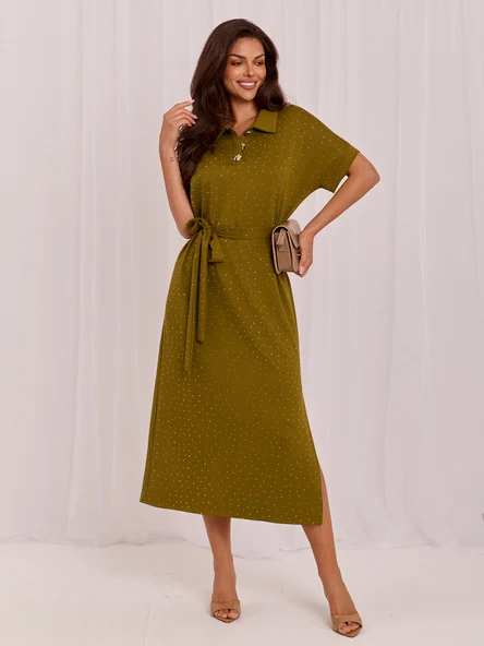 Rochie Dama Midi, Rochie dreapta, LAKERTA, Khaki Eleganta Office