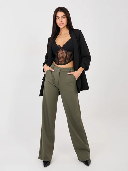 Pantaloni Dama Croiala dreapta, Guler inalt, LAKERTA, Khaki Eleganta Office