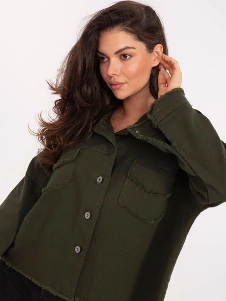 Camasa Dama Maneca lunga, Guler inalt, RUE PARIS, Khaki de Vara