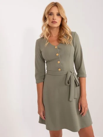 Rochie Dama Maneca 3/4, Lejera, LAKERTA, Khaki de Sarbatori