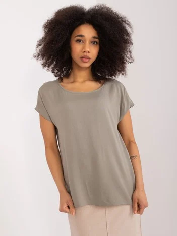 Bluza Dama Mini, Decolteu rotund, Sublevel, Khaki Eleganta Office Marimi Mari