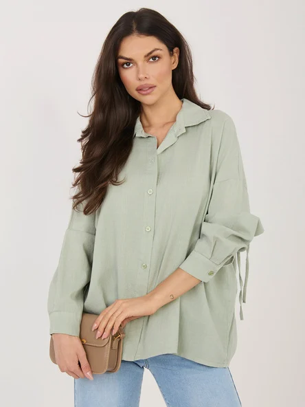 Camasa Dama Maneca lunga, Guler inalt, ITALY MODA, Khaki Eleganta Office