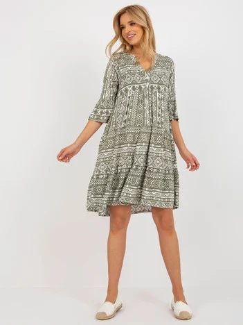 Rochie Dama Maneca 3/4, Lejera, Sublevel, Khaki de Vara