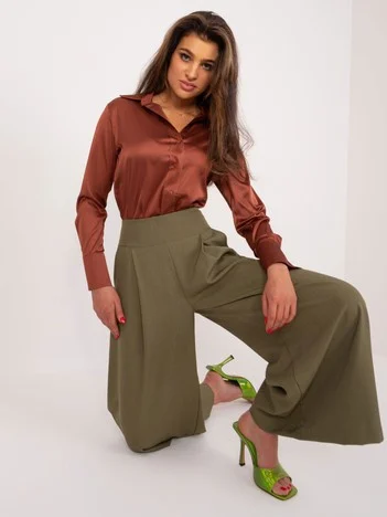 Pantaloni Dama Elegant, Guler inalt, ITALY MODA, Khaki de Petrecere