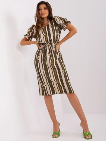 Rochie Dama Midi, Rochie dreapta, LAKERTA, Khaki Eleganta Office