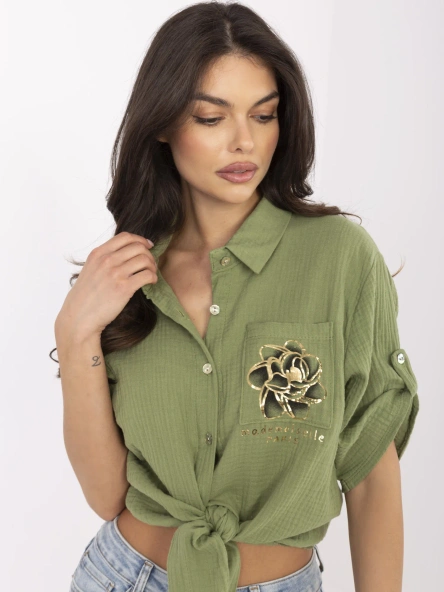 Camasa Dama Mini, Guler inalt, ITALY MODA, Khaki Casual