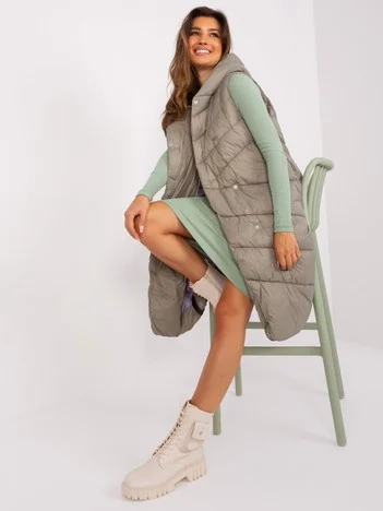 Vesta Dama Fara maneci, Guler inalt, Sublevel, Khaki Casual