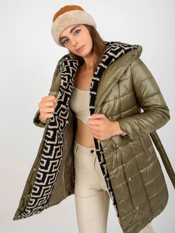 Jacheta Dama Maneca lunga, Guler inalt, Trendy. ING, Khaki Eleganta Office