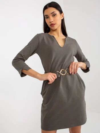 Rochie Dama Mini, Decolteu in V, Och Bella, Khaki Eleganta Office