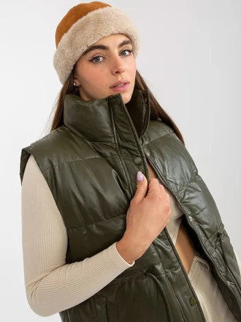 Vesta Dama Fara maneci, Guler inalt, ELSA.M BY MAY, Khaki Eleganta Office