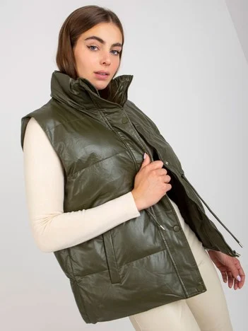 Vesta Dama Fara maneci, Guler inalt, May By Shining Star, Khaki Eleganta Office