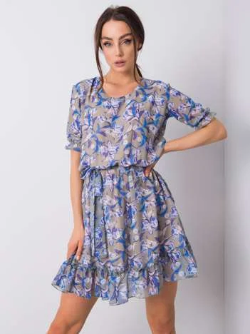 Rochie Dama Mini, Floral, LAKERTA, Khaki Eleganta Office