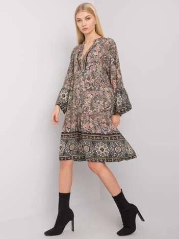 Rochie Dama Mini, Imprimat, Och Bella, Khaki Eleganta Office