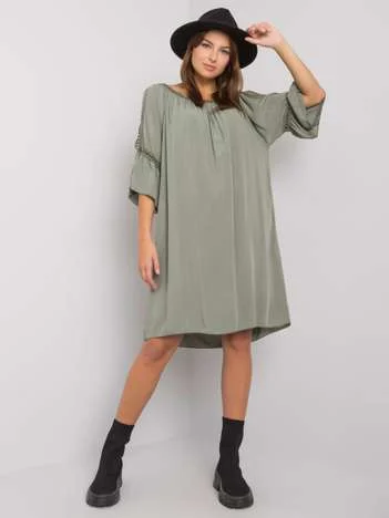 Rochie Dama Maneca 3/4, Oversize, Och Bella, Khaki Casual