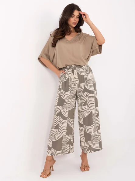 Pantaloni Dama Larga, Guler inalt, Sublevel, Khaki Casual Marimi Mari