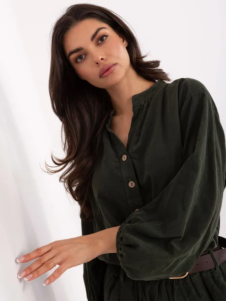 Camasa Dama Maneca lunga, Decolteu in V, ITALY MODA, Khaki Casual