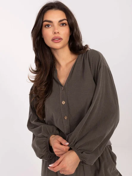 Camasa Dama Maneca lunga, Decolteu in V, ITALY MODA, Khaki Casual