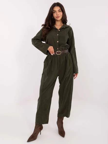 Pantaloni Dama Larga, Guler inalt, ITALY MODA, Khaki Casual