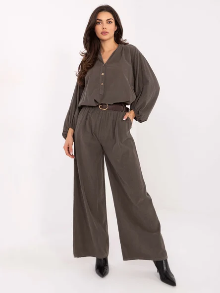 Pantaloni Dama Larga, Guler inalt, ITALY MODA, Khaki Casual