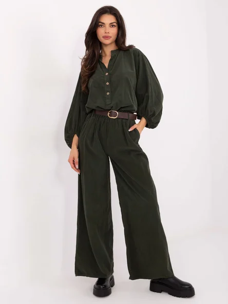 Pantaloni Dama Larga, Guler inalt, ITALY MODA, Khaki Casual
