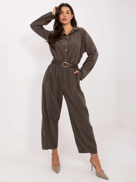 Pantaloni Dama Larga, Guler inalt, ITALY MODA, Khaki Casual