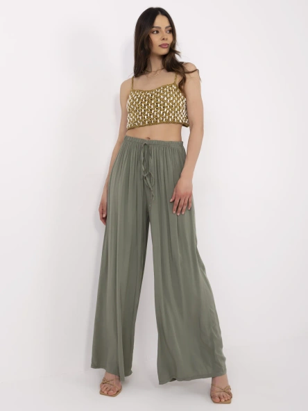 Pantaloni Dama Larga, Guler inalt, ITALY MODA, Khaki Casual