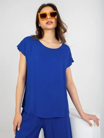 Bluza Dama Mini, Decolteu rotund, Sublevel, Cobalt Eleganta Office Marimi Mari