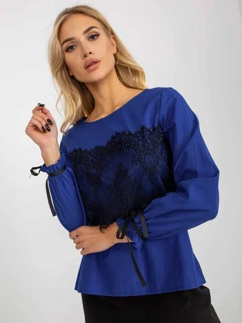 Bluza Dama Maneca lunga, Dantela, LAKERTA, Cobalt de Petrecere