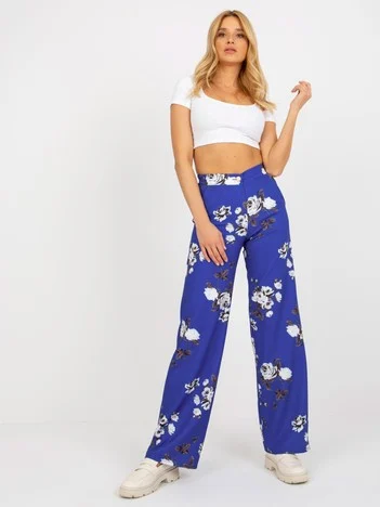 Pantaloni Dama Floral, Elegant, LAKERTA, Cobalt de Petrecere