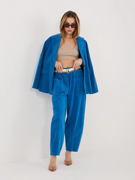 Pantaloni Dama Conica, Guler inalt, RUE PARIS, Cobalt Casual