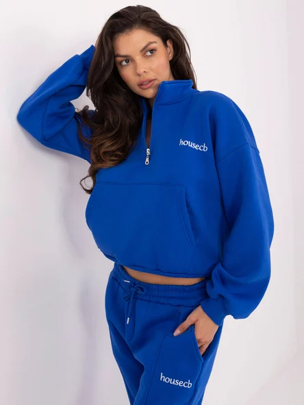 Compleu Dama Maneca lunga, Decolteu guler tunica, ex moda, Cobalt
