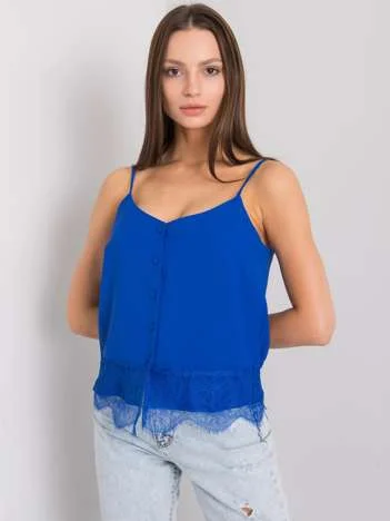 Top Dama Fara maneci, Decolteu rotund, Modalinda Fashion, Cobalt
