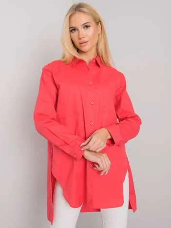 Camasa Dama Decolteu cu guler, Bumbac, ex moda, Coral Eleganta Office