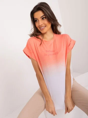 Tricou Dama Mini, Decolteu rotund, Trendy. ING, Coral Casual