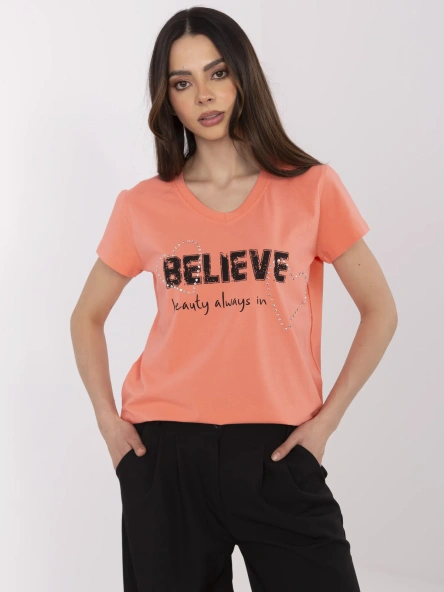 Tricou Dama Mini, Decolteu in V, Calimera, Coral Casual