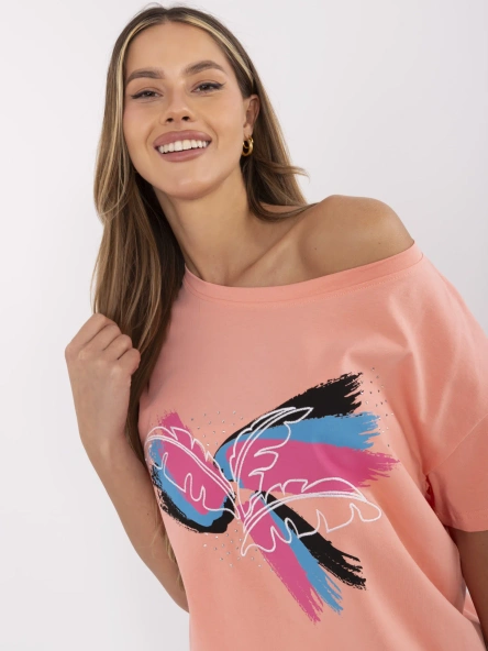 Tricou Dama Mini, Decolteu rotund, Calimera, Coral Casual