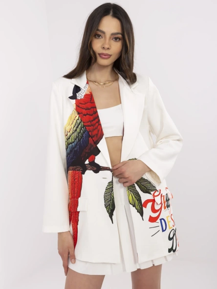 Sacou Dama Maneca lunga, Guler inalt, ITALY MODA, Ecru de Vara