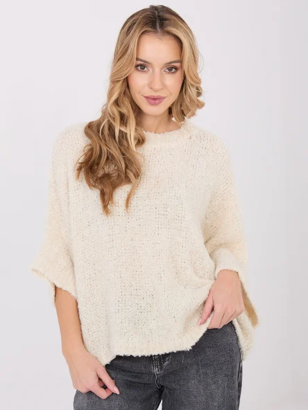 Pulover Dama Maneca 3/4, Decolteu rotund, CHARISMA, Bej Casual